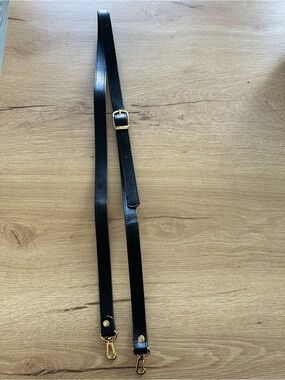 Black Leather Crossbody Strap with Gold Hardware